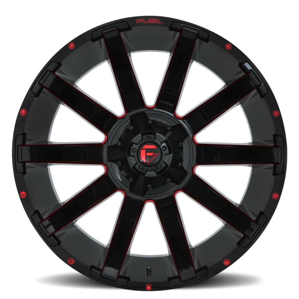 Aluminum Wheels 20X9 Contra D643 5 On 139.7/5 On 150 Gloss Red Milled 110.3 Bore 1 Offset Multi Spoke Fuel Off Road Wheels