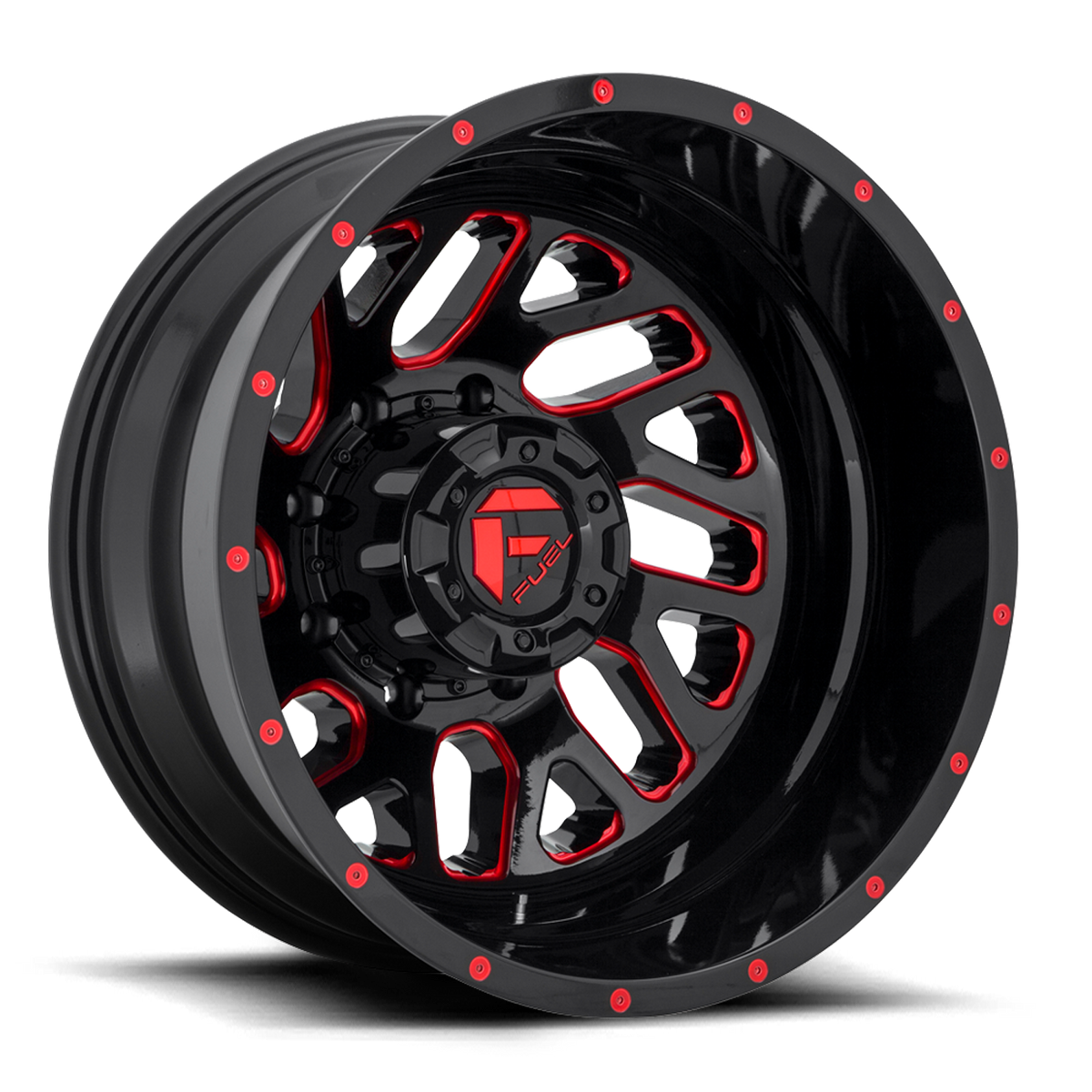Dually Wheels 20X8.25 Triton Dually D656 8 On 165.1 Gloss Black Red Tinted Clear 121.5 Bore -240 Offset Mesh Spoke Outer Dually Fuel Off Road Wheels