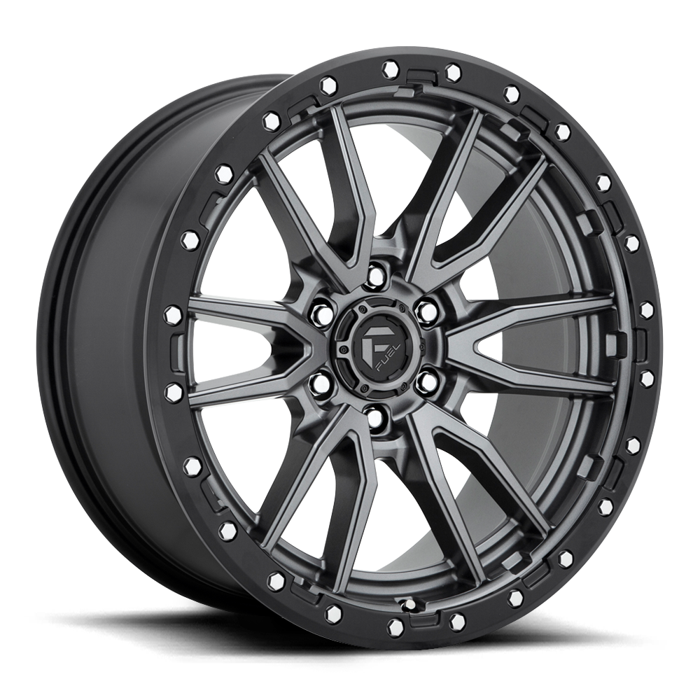 Aluminum Wheels 22X10 Rebel D680 6 On 139.7 Matte Gunmetal Gray Black Bead Ring 106.1 Bore -13 Offset Fuel Off Road Wheels