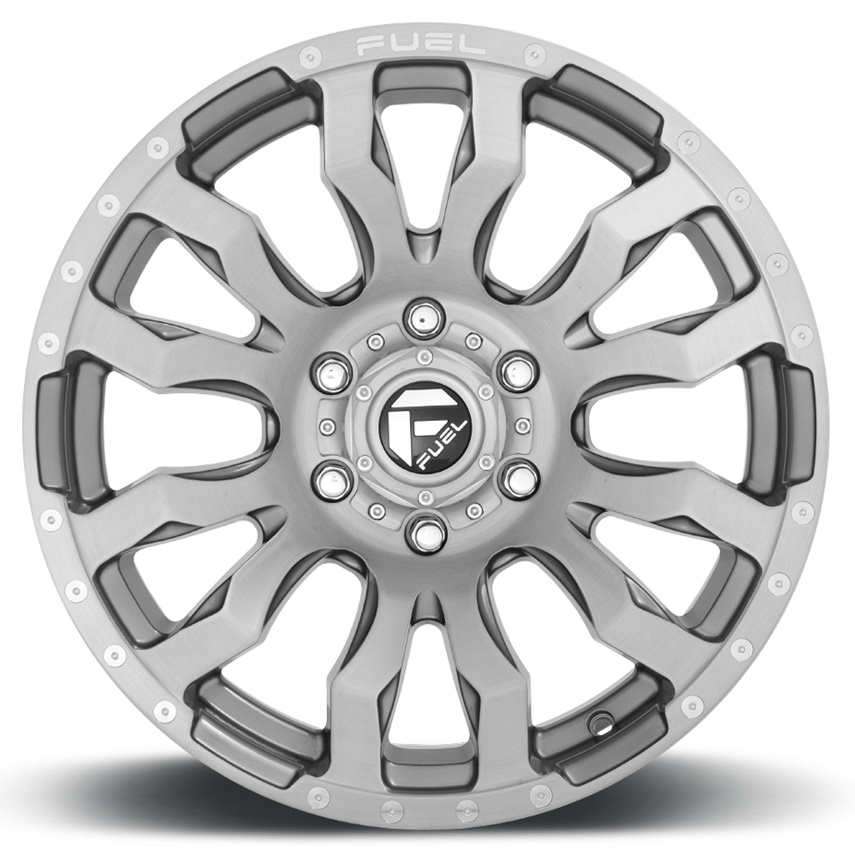Aluminum Wheels 20X9 Blitz D693 8 On 180 Brushed Gunmetal Gray Tinted Clear 124.2 Bore 1 Offset Multi Spoke Fuel Off Road Wheels