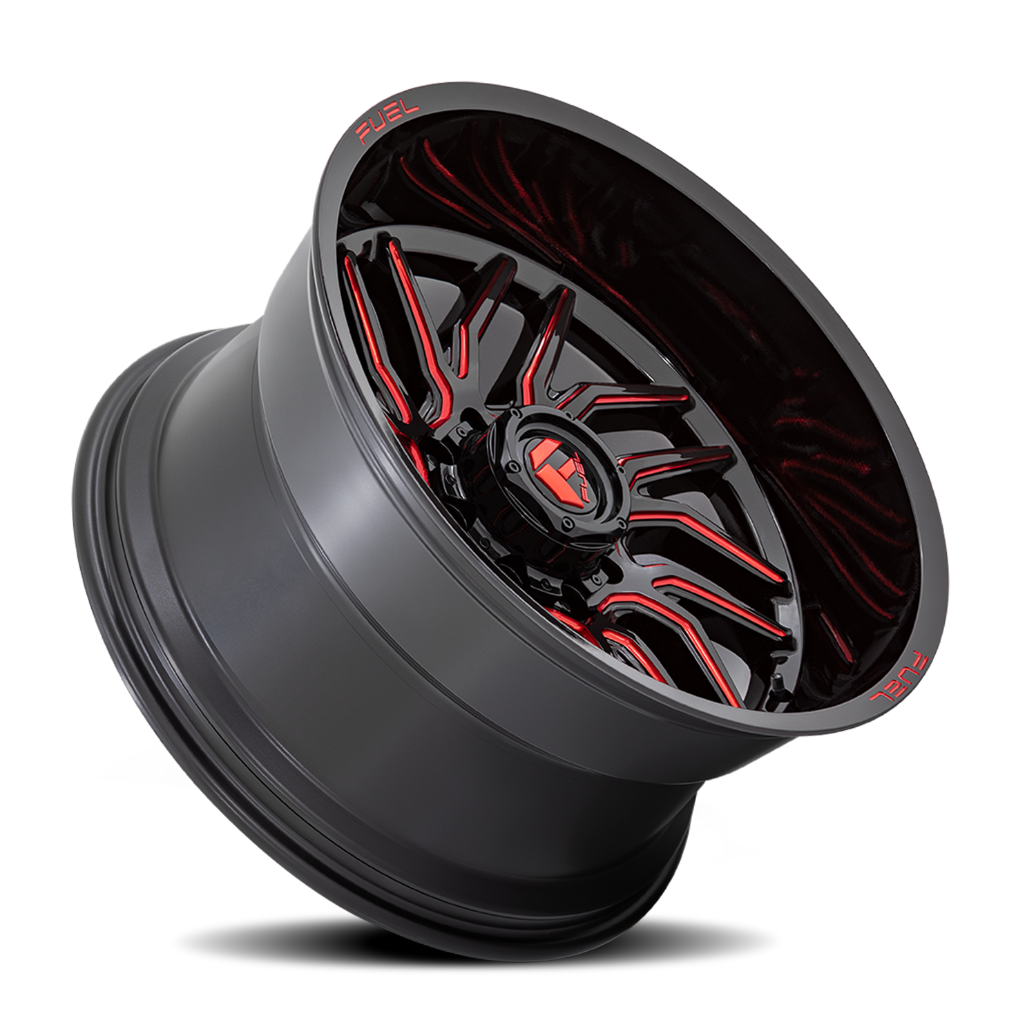 Aluminum Wheels 22X12 Hurricane D808 8 On 180 Gloss Black/Red Milled 124.2 Bore -44 Offset Fuel Off Road Wheels