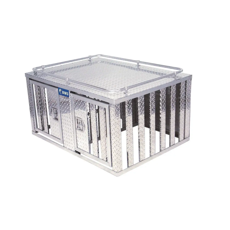 UWS Bright Aluminum 48" x 48" Double-Door Dog Box with Divider Model DB-4848