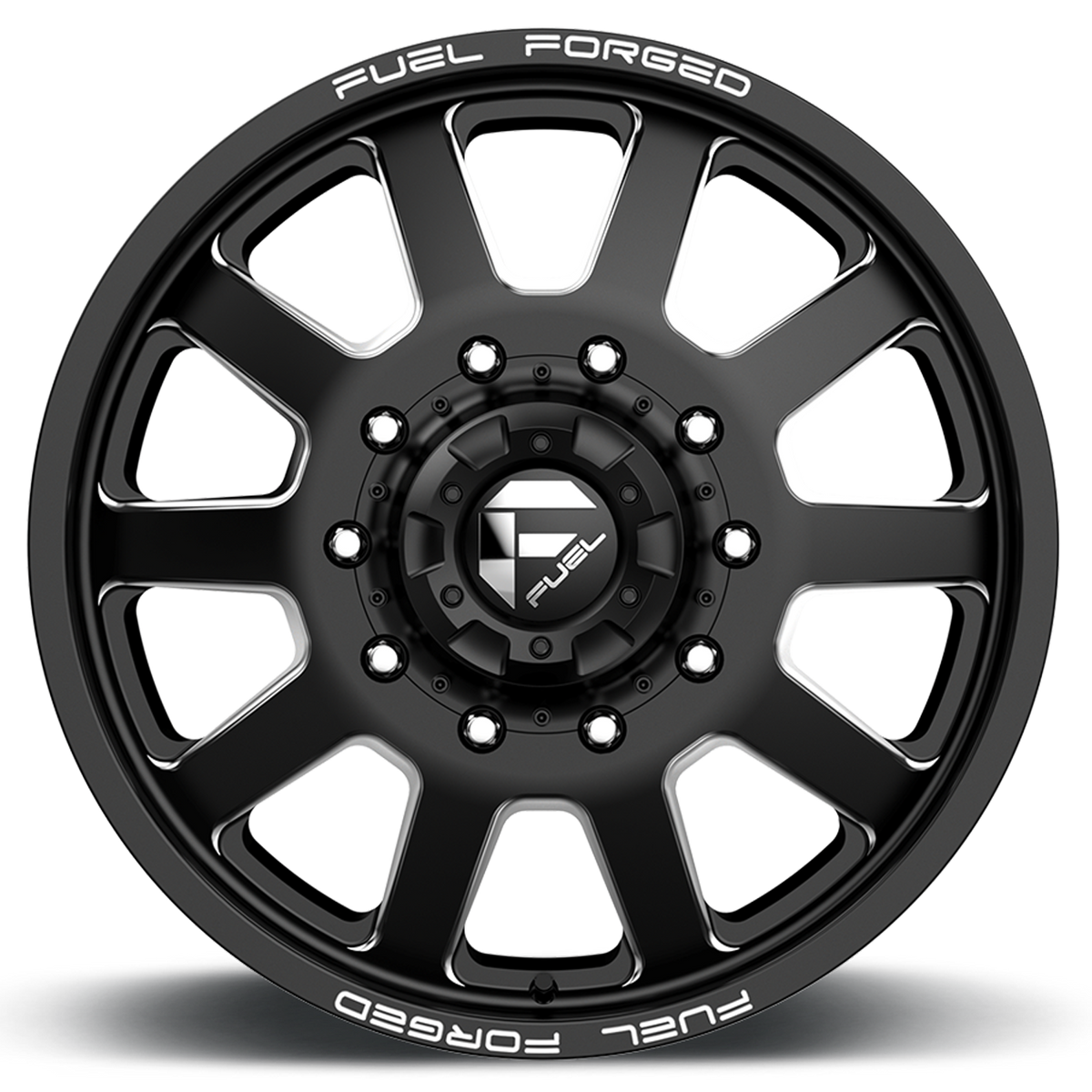 Dually Wheels 24X8.25 FF09D Dually DE09 BK 10 On 225 Matte Black Milled 170.1 Bore 105 Offset Front Dually Fuel Off Road Wheels