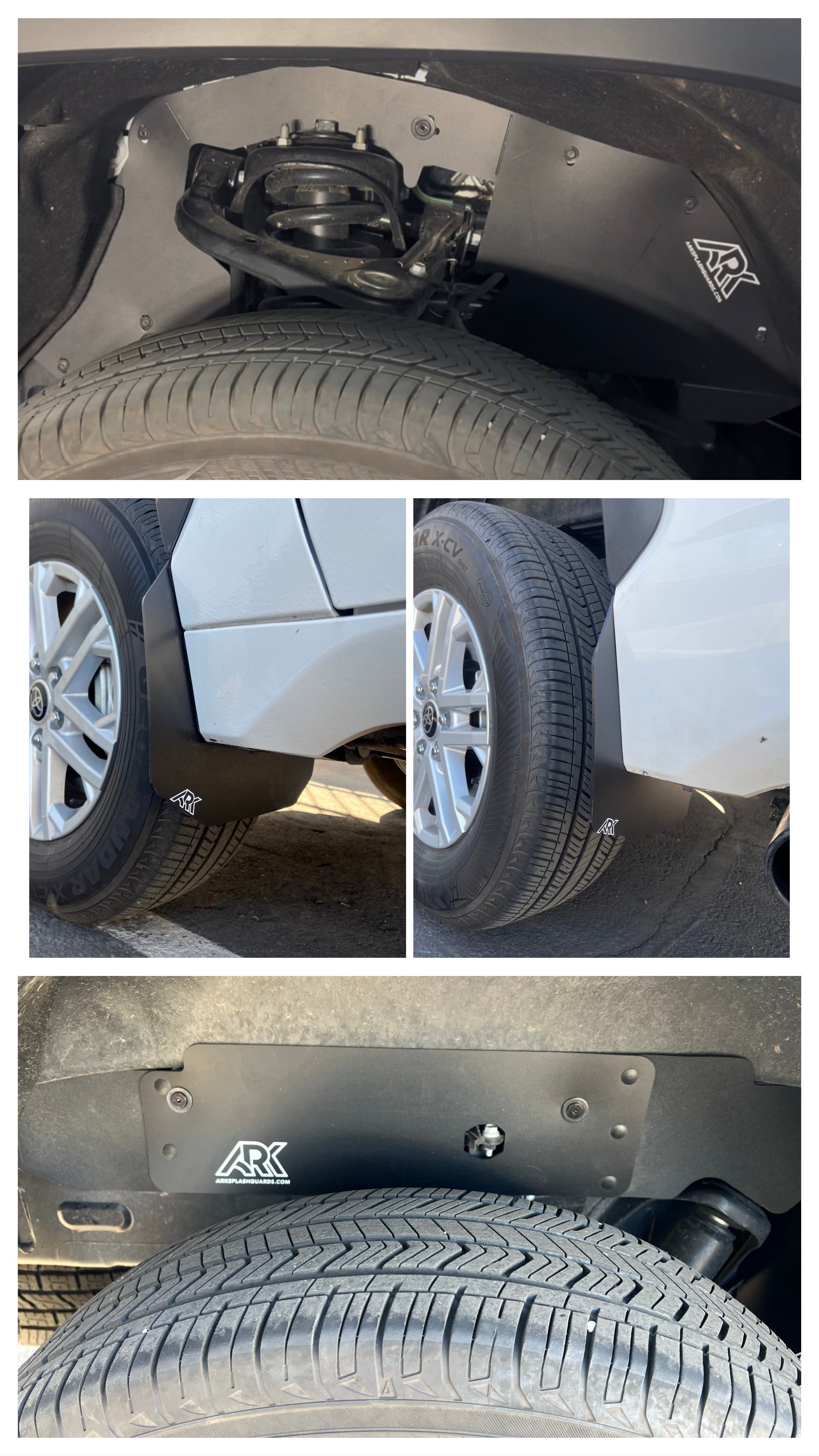 2022+ Toyota Tundra TriXPoly mud flaps showcasing durable design and fitment around tires for enhanced protection.