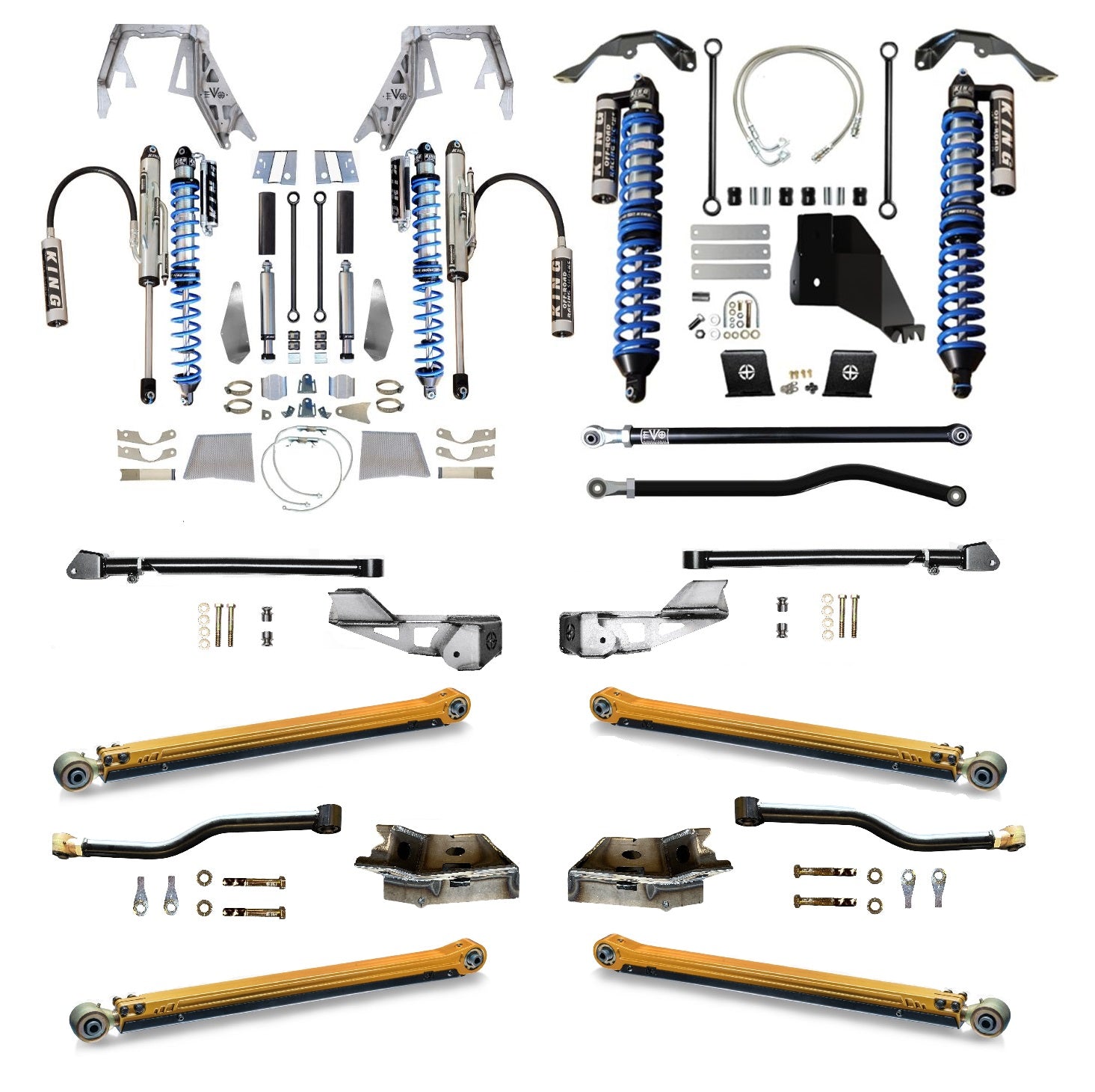 JT (GAS) KING Front Double Throw Down 2.5 inch KING Coilover Bypass Rear LONG ARM PRO PLUS JEEP GLADIATOR