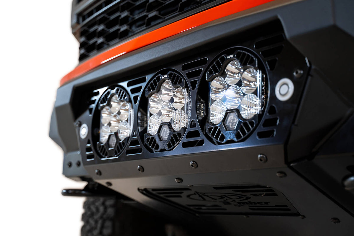 2021+ Ford Raptor Bomber Front Bumper Mounts for 3 Baja Designs LP6 Round Lights Addictive Desert Designs