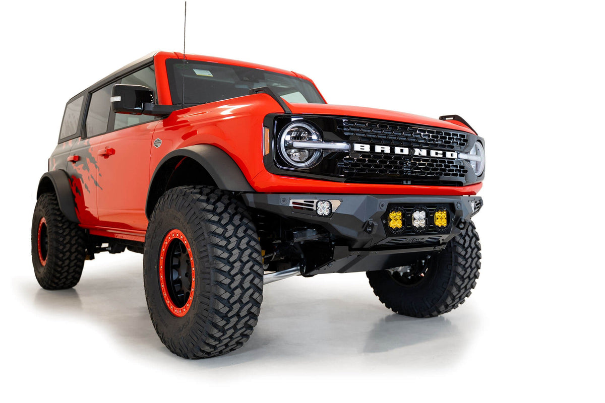 2021+ Ford Bronco Bomber Front Bumper Mounts for Three Baja Designs LP4 Lights Addictive Desert Designs