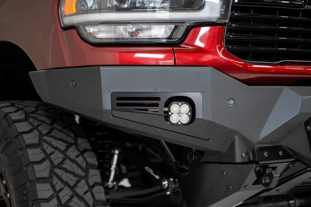 2019-2025 RAM 2500 3500 Bomber Front Bumper Mounts for three Baja Design's LP6 round lights Addictive Desert Designs