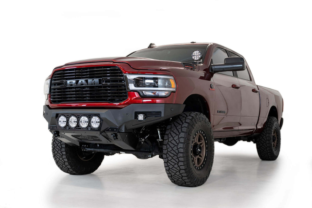 2019-2025 RAM 2500 3500 Bomber Front Bumper Mounts for four rigid 360 6 inch round lights Addictive Desert Designs