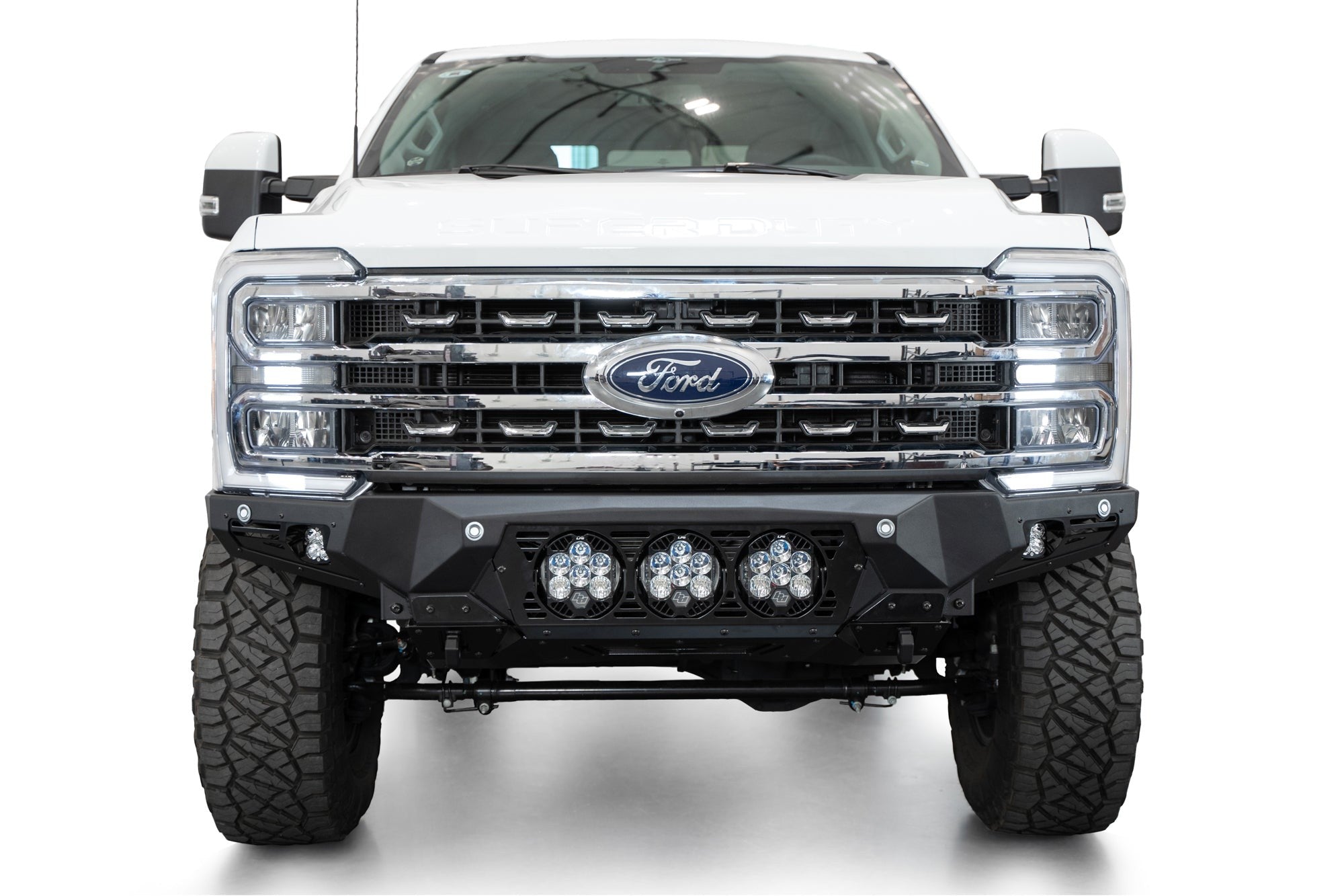 2023-2025 Ford Super Duty F-250 F-350 Bomber Front Bumper Recessed Mounts for 3 Baja Designs LP6 Lights in Center Addictive Desert Designs