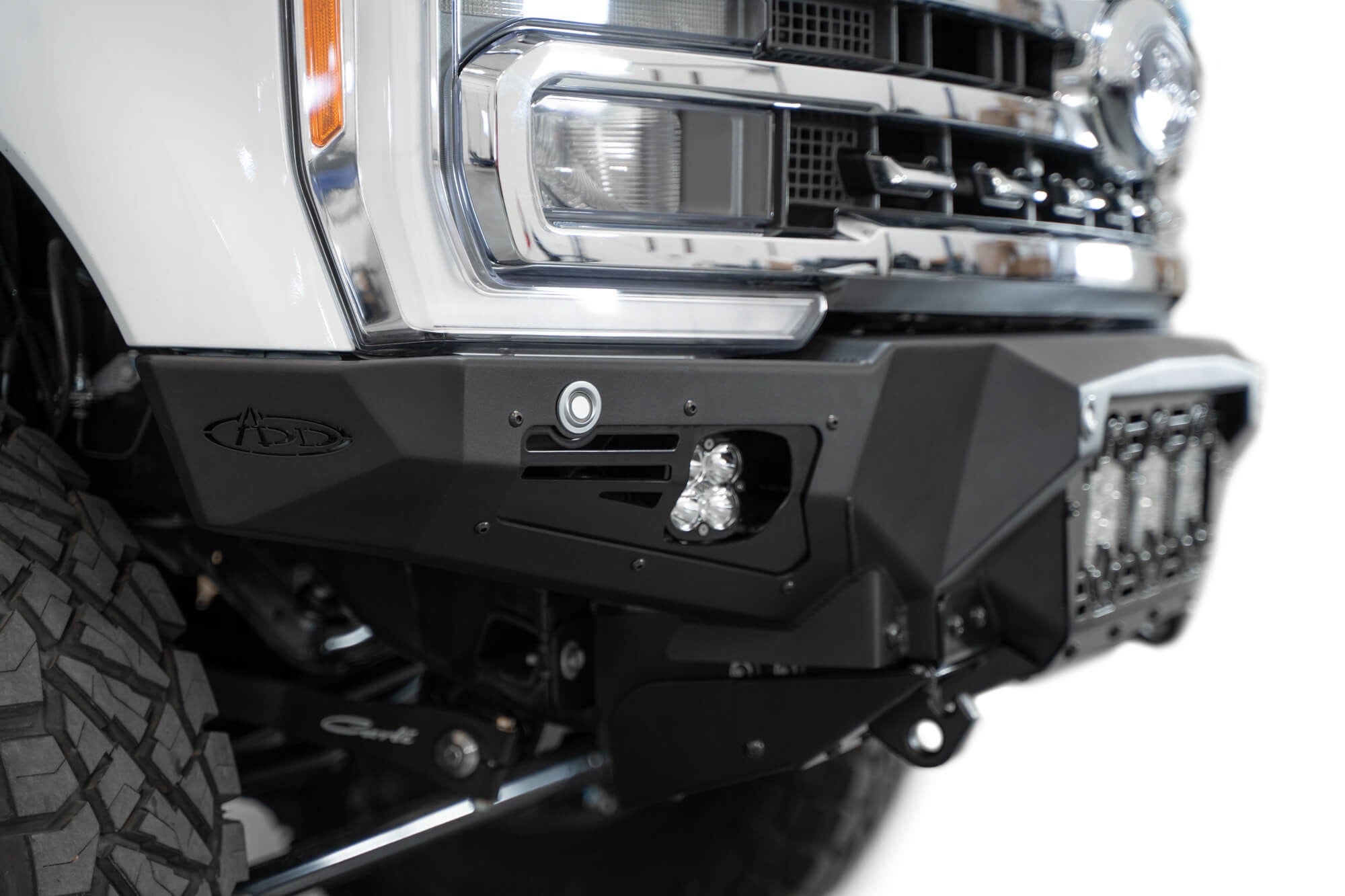 2023-2025 Ford Super Duty F-250 F-350 Bomber Front Bumper Recessed Mounts for 3 Baja Designs LP6 Lights in Center Addictive Desert Designs