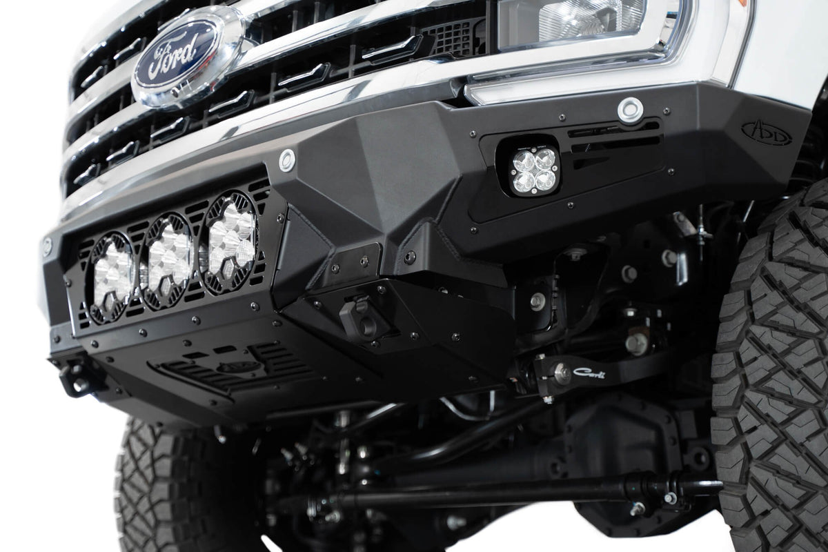 2023-2025 Ford Super Duty F-250 F-350 Bomber Front Bumper Recessed Mounts for 3 Baja Designs LP6 Lights in Center Addictive Desert Designs