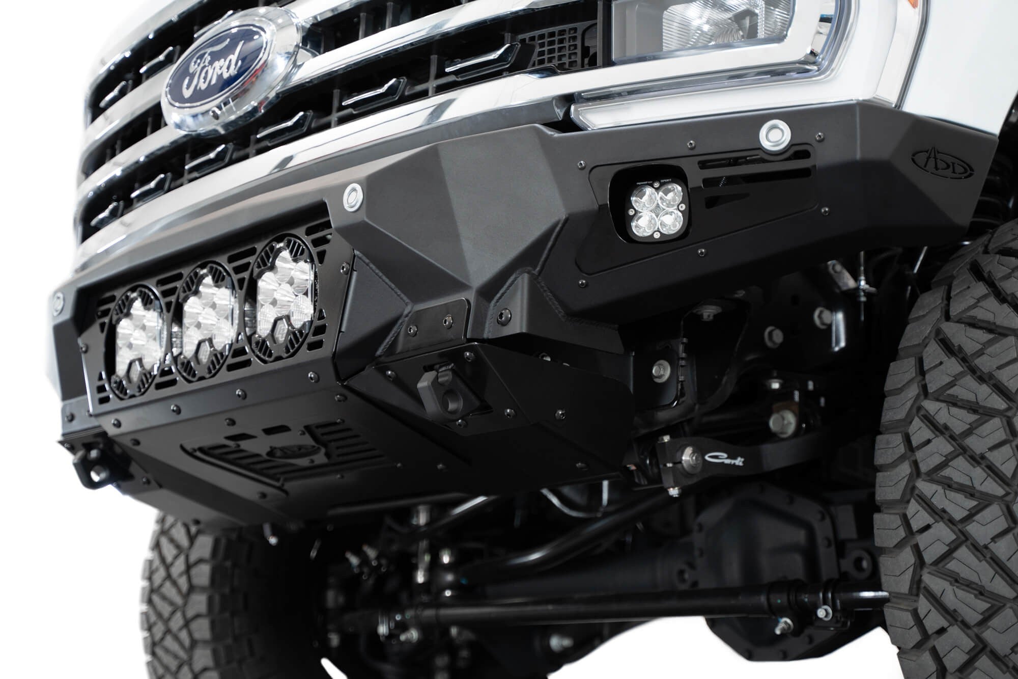 2023-2025 Ford Super Duty F-250 F-350 Bomber Front Bumper Recessed Mounts for 3 Baja Designs LP6 Lights in Center Addictive Desert Designs