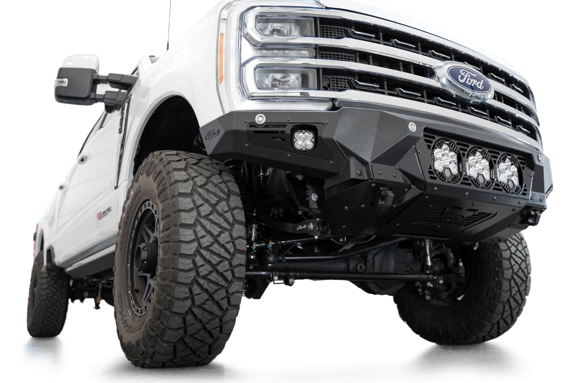 2023-2025 Ford Super Duty F-250 F-350 Bomber Front Bumper Recessed Mounts for 3 Baja Designs LP6 Lights in Center Addictive Desert Designs