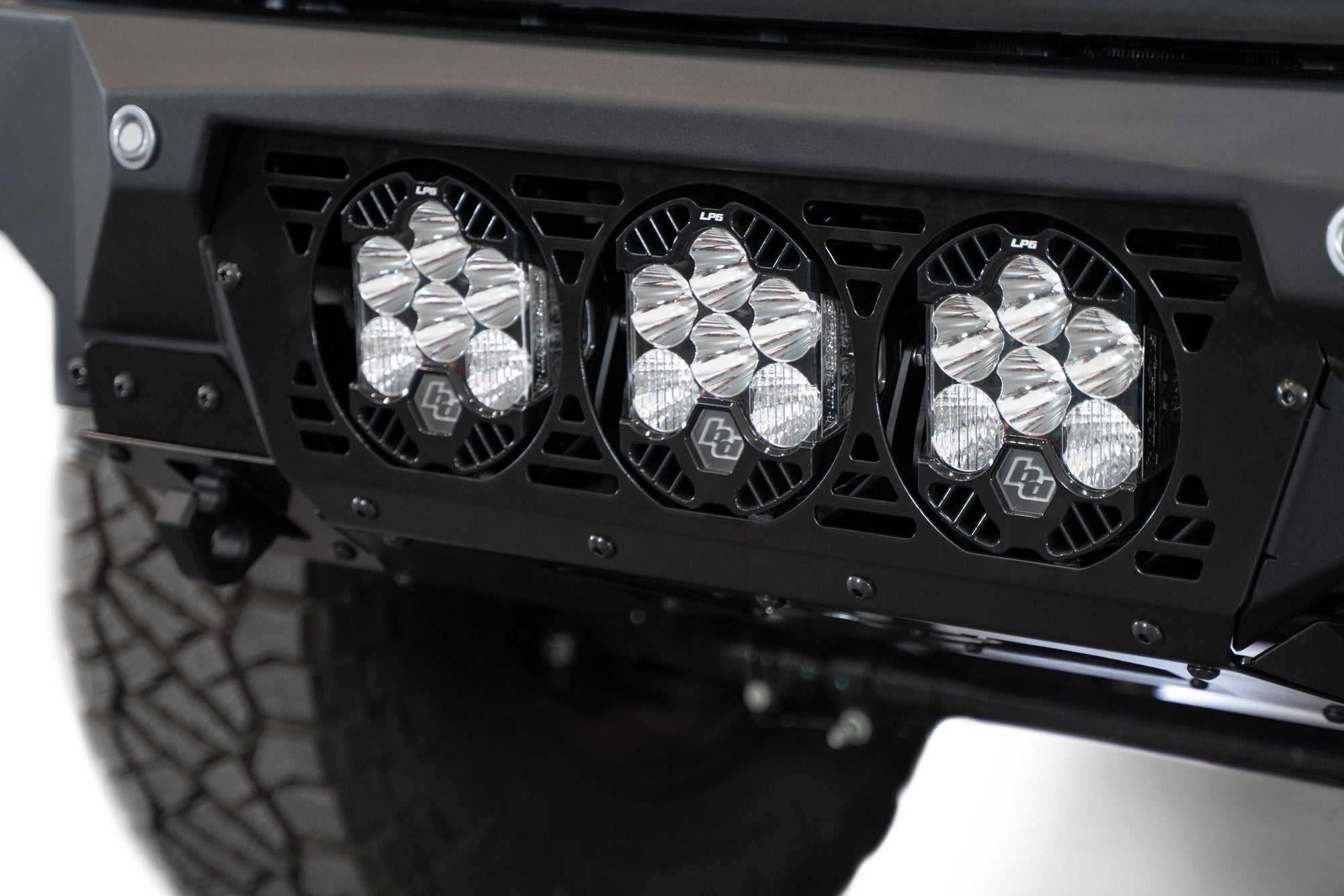 2023-2025 Ford Super Duty F-250 F-350 Bomber Front Bumper Recessed Mounts for 3 Baja Designs LP6 Lights in Center Addictive Desert Designs