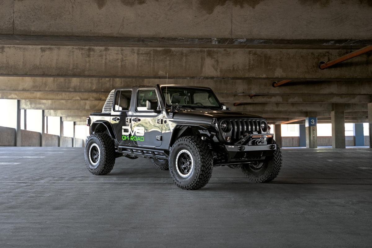 2007 2025 Jeep GladiatorJT Wrangler JK JKU JL JLU Stubby Front Bumper With Plated Bull Bar DV8 Offroad