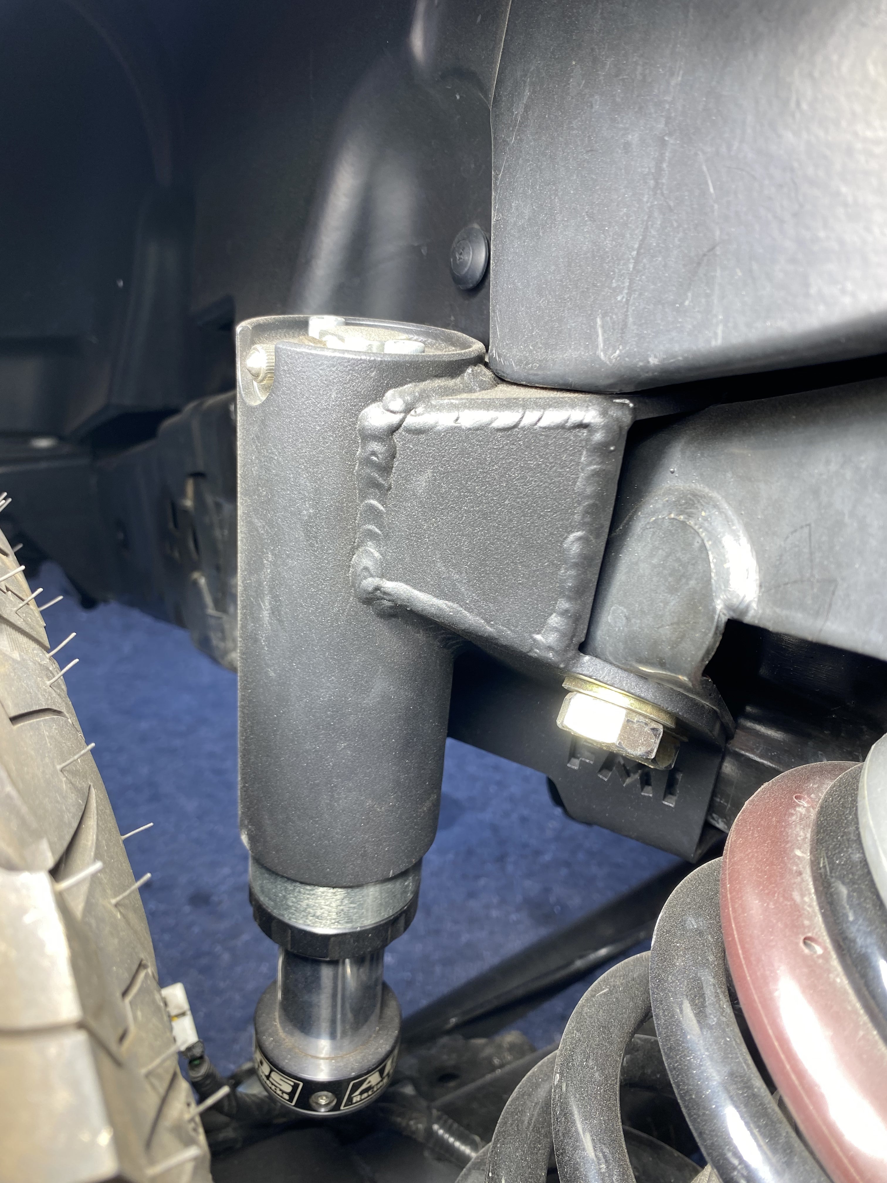 2021 and up Bronco rear hydraulic bump stop kit installed, showcasing durable construction and precise fit for off-road performance.