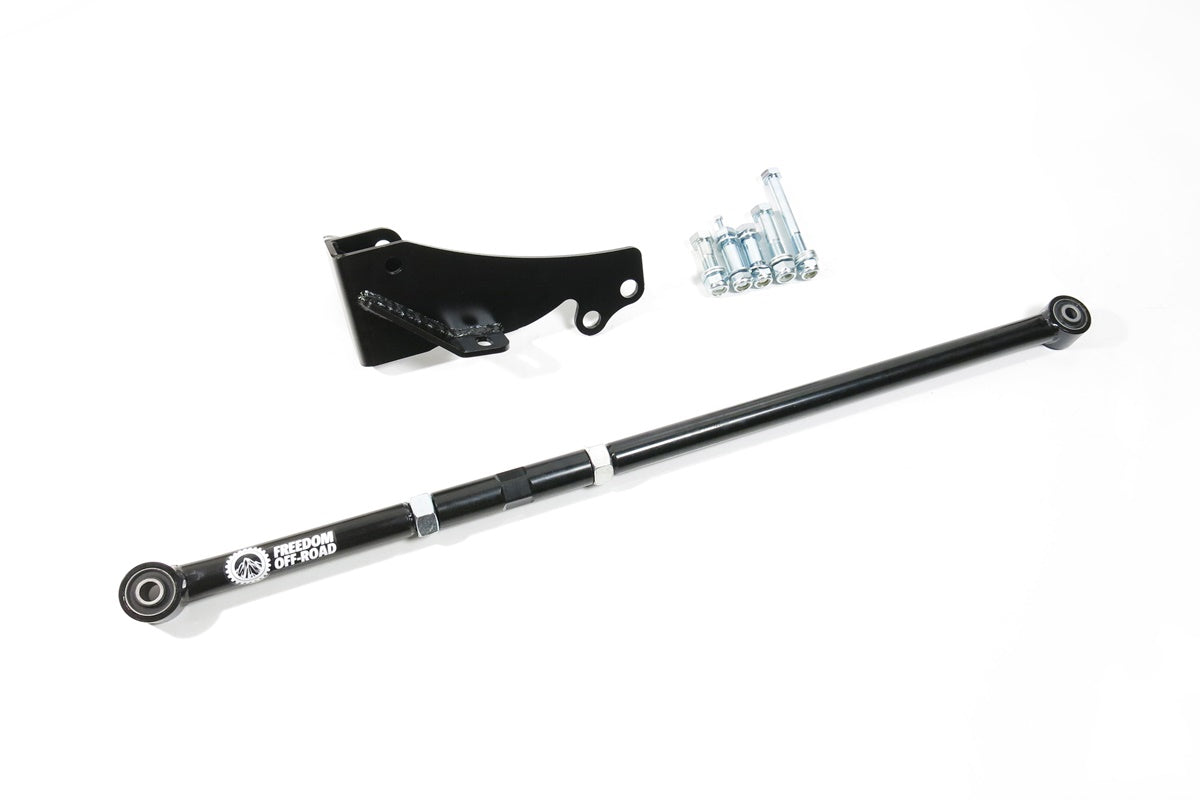 Adjustable front track bar for 95-02 Ram 1500/2500/3500, designed for 0-4 inch lift, includes mounting bracket and hardware.