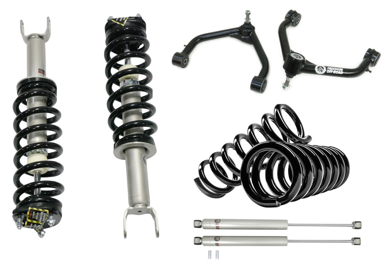 3-inch lift kit for 2012-2018 Ram 1500 and 2019-2024 Ram 1500 Classic, including front struts, rear lift springs, shocks, and control arms.