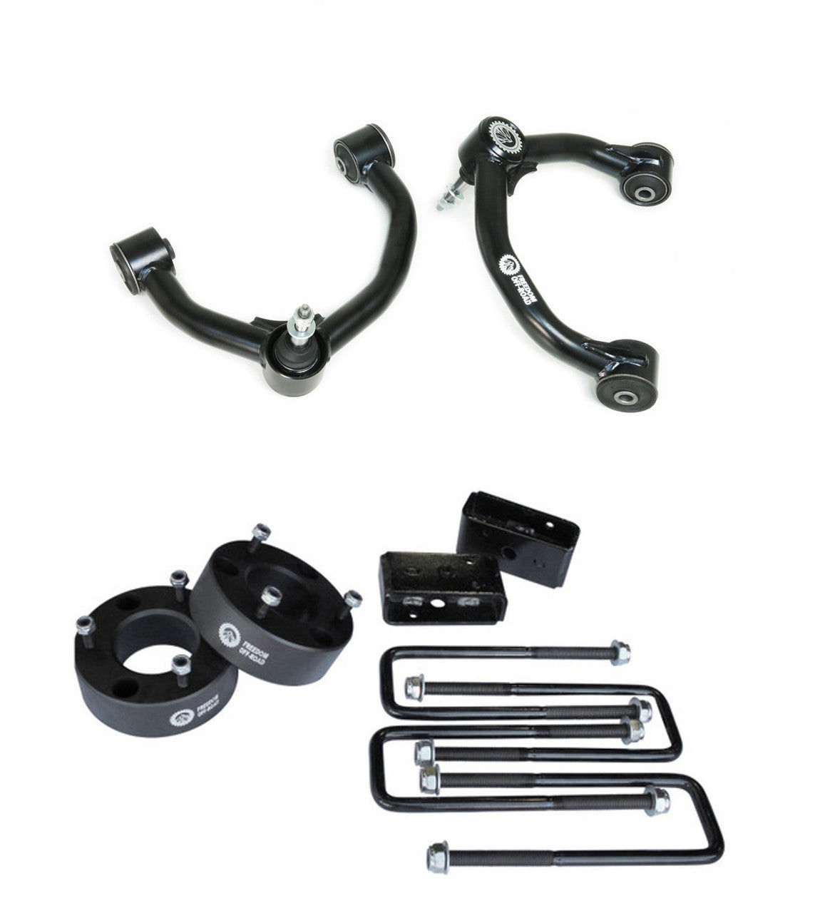 3 Inch Front Strut Spacer/2 Inch Rear Lift Blocks w/ U Bolts and Front Upper Control Arms Freedom Off-Road