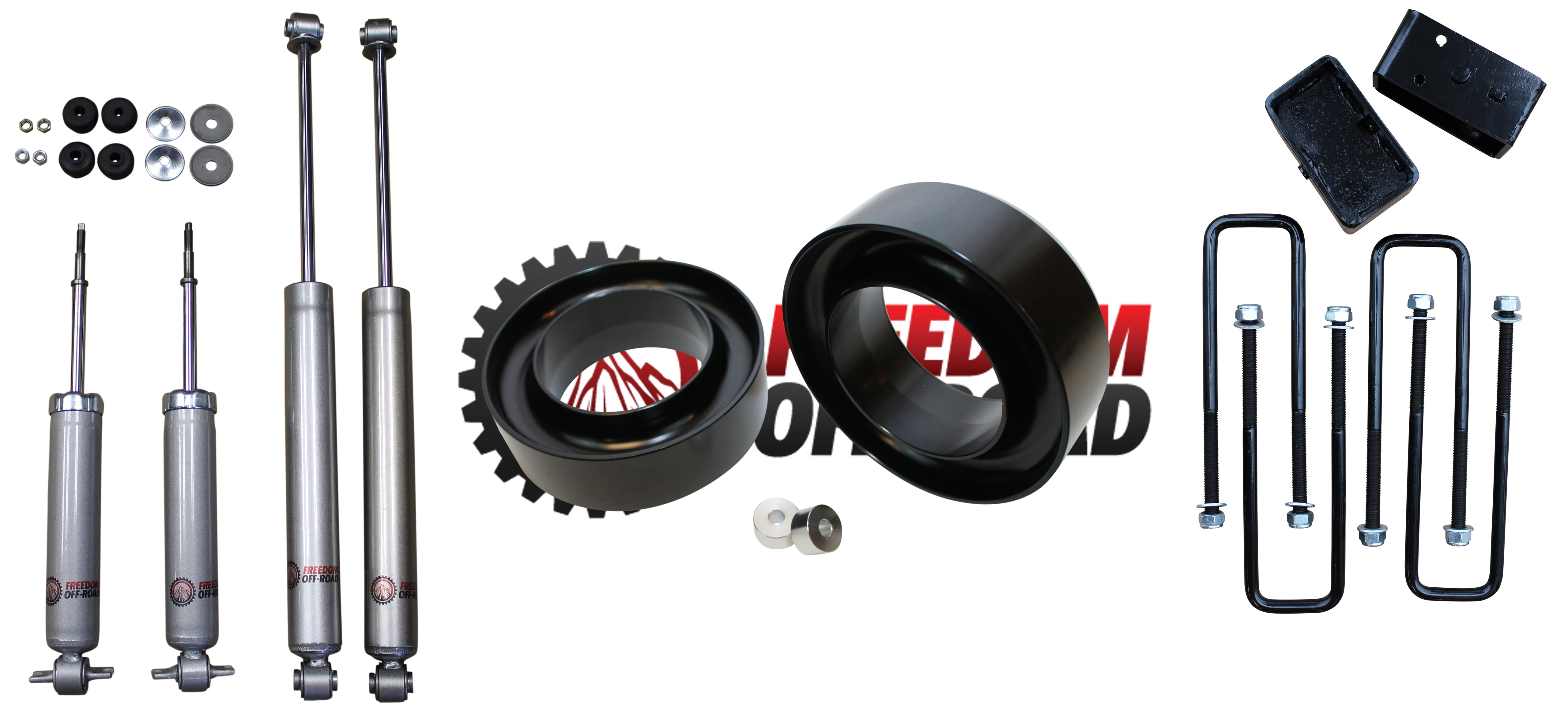 3" Front / 2" Rear Blocks w/ U-Bolts Lift Leveling Kit with Shocks #FO-G301F30+FO-U30120+FO-G403+FO-G301-RWD