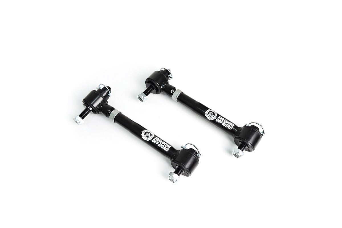 Adjustable front end link disconnect for 2.5-6 inch lift on 2007-2018 Wrangler JK by Freedom Off-Road. Durable design for off-road performance.