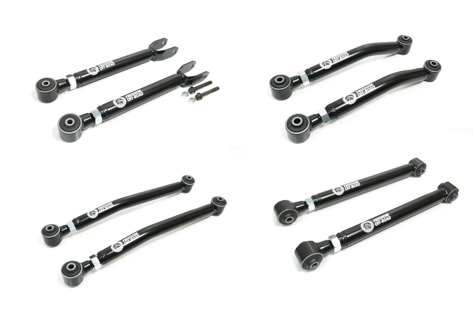 Adjustable Front Upper + Lower and Rear Upper + Lower Control Arms For 0-4.5 Inch Lift 07-18 Wrangler JK Freedom Off-Road