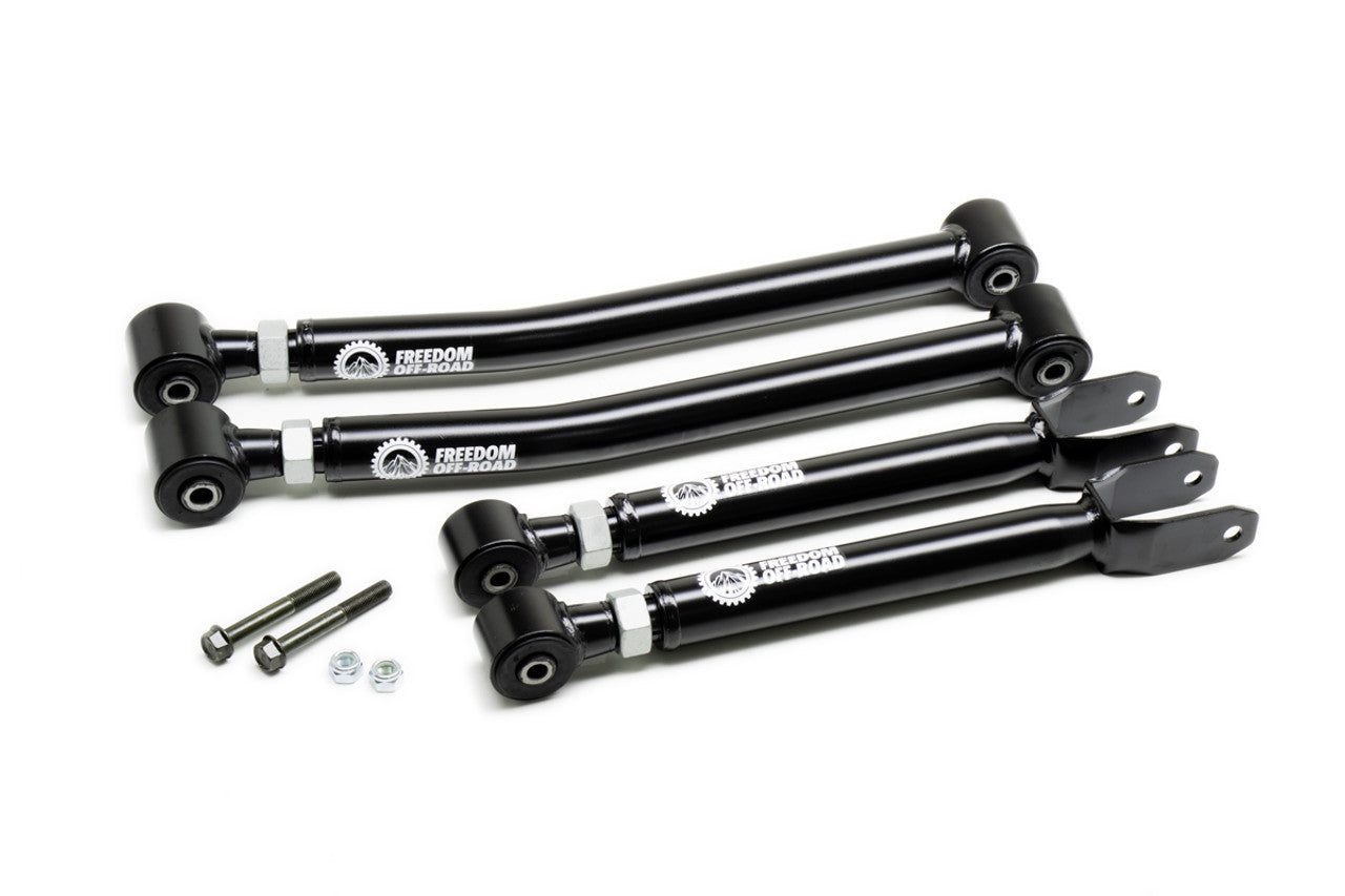 Adjustable front upper and lower control arms for 0-4.5 inch lift on 2007-2018 Wrangler JK by Freedom Off-Road.