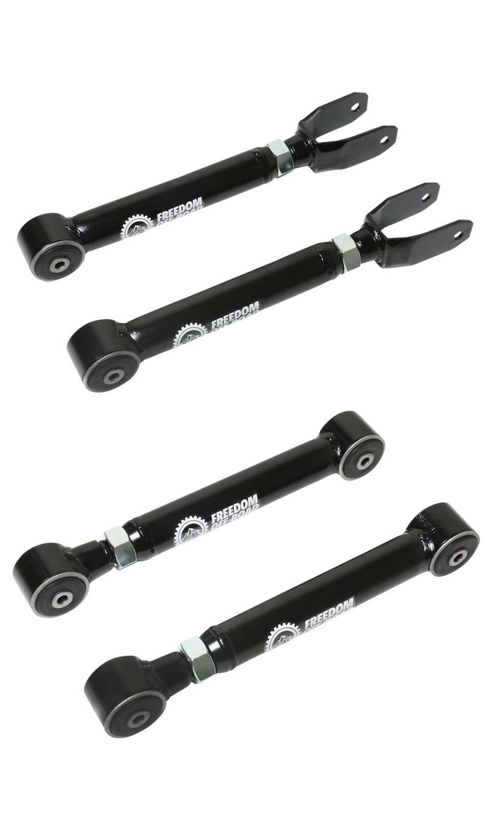 Adjustable upper control arms for 0-8 inch lift, designed for 97-06 Wrangler TJ, enhancing off-road performance.