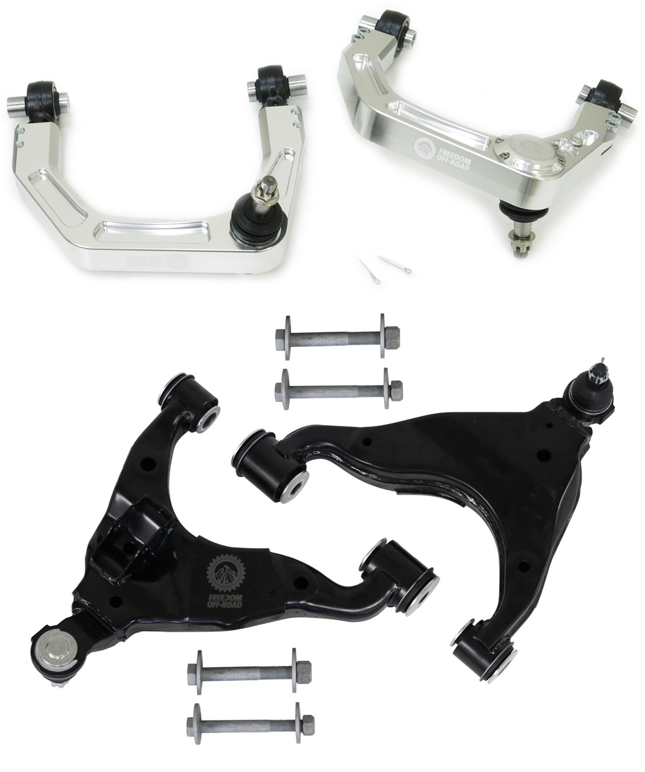 Billet Front Upper Control Arms and OEM Replacement Lower Control Arms for 2-4 Inch Lift 10-24 Toyota 4Runner/10-23 Lexus GX460 (KDSS) Freedom Off-Road
