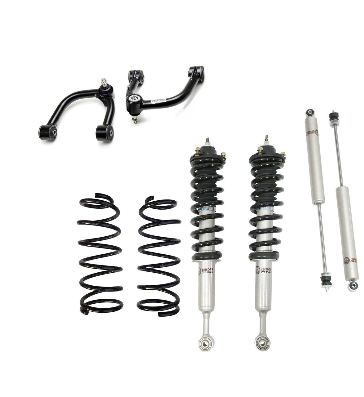 3-inch lift kit components including front struts, rear lift springs, shocks, and control arms for Lexus GX470, GX460, Toyota 4Runner, and FJ Cruiser.