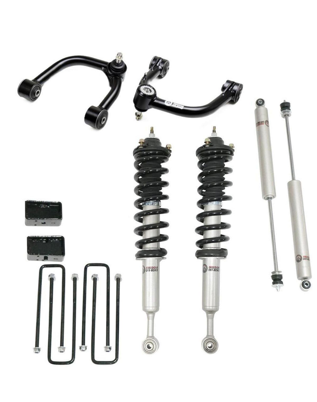 Front 3.5 Inch Lift Struts w/ Rear 3 Inch Blocks, Shocks, and Front Upper Control Arms 2005-2023 Toyota Tacoma Freedom Off-Road