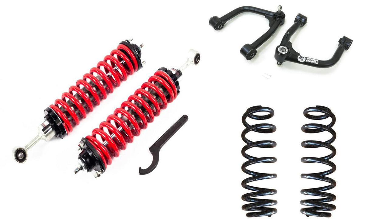 1-4 Inch Adjustable Coilovers w/ 2 Inch Rear Lift Springs and Front Upper Control Arms 08-22 Toyota Sequoia Freedom Off-Road