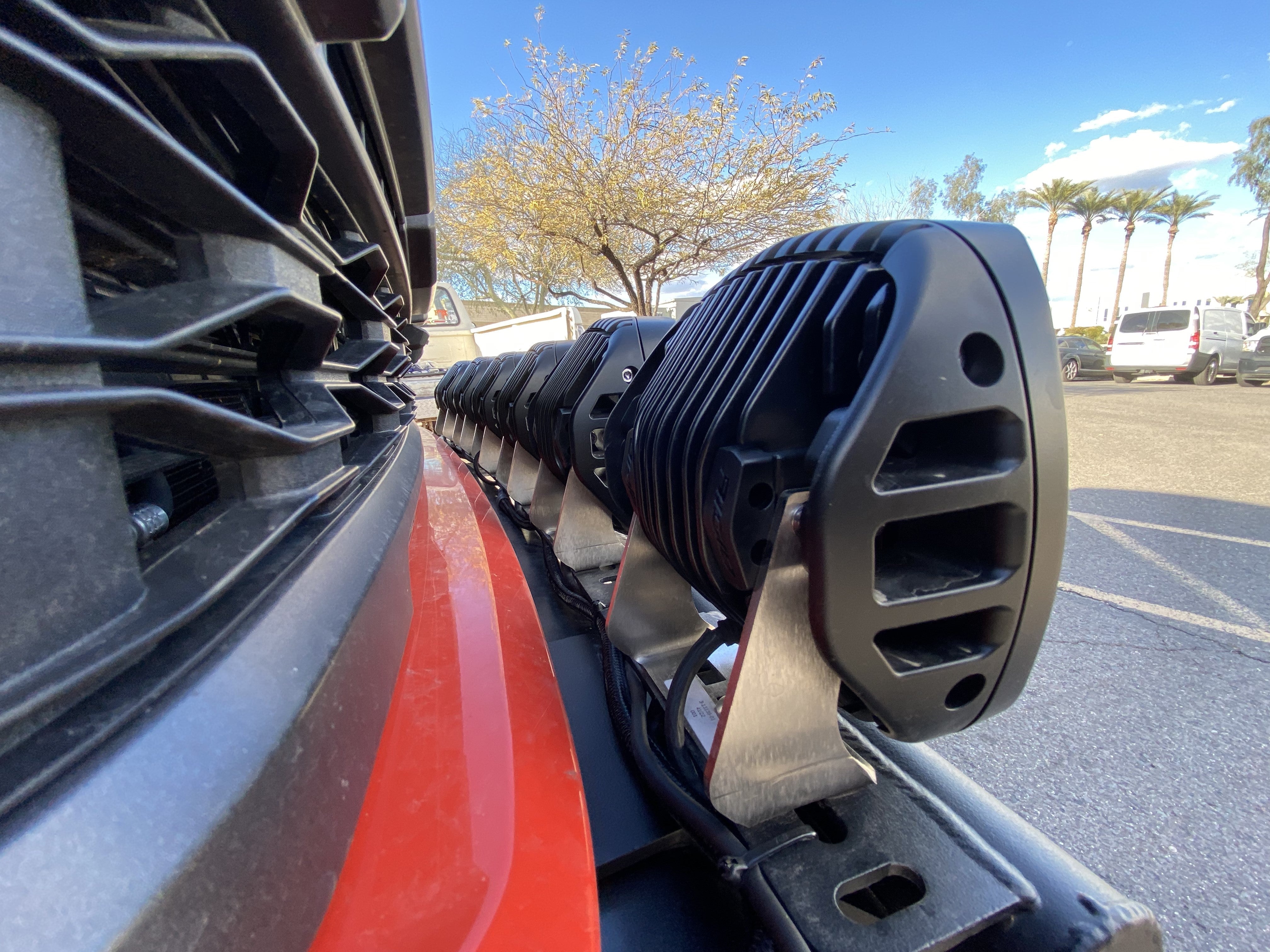 2024 Raptor Front Light Mount Kit for modular bumpers, showcasing multiple light mounts for versatile lighting options.