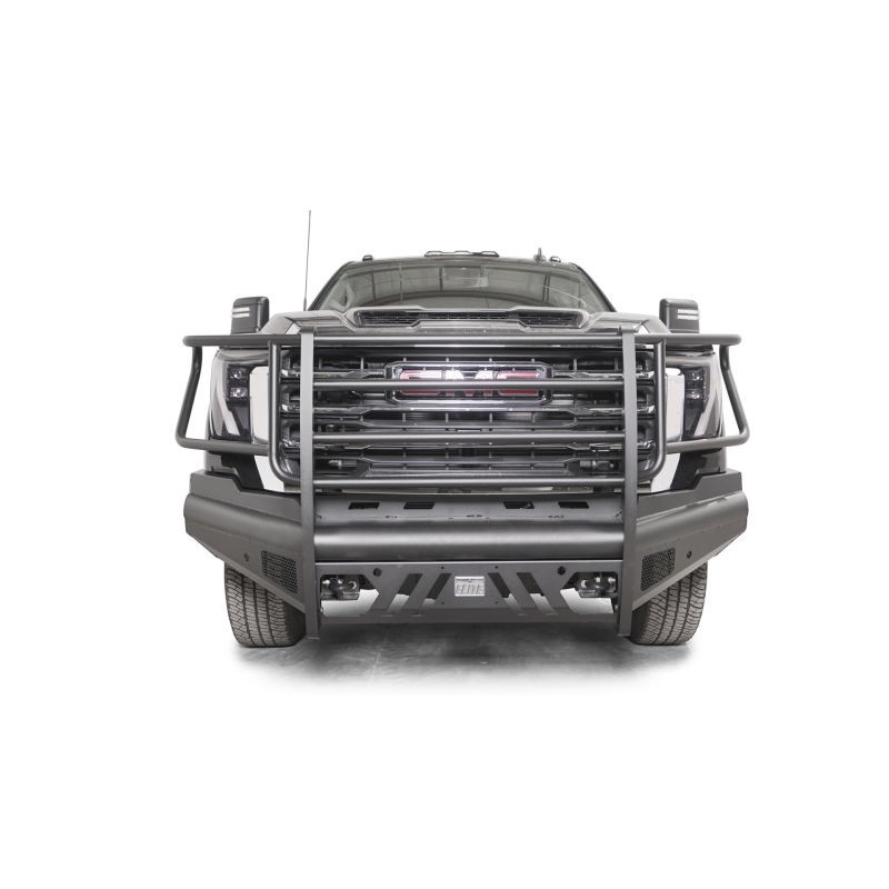 Fab Fours Elite Front Bumper w/ Full Guard Black Steel w/ Sensor Incl. Tow Hooks Model GM24-Q6260-1