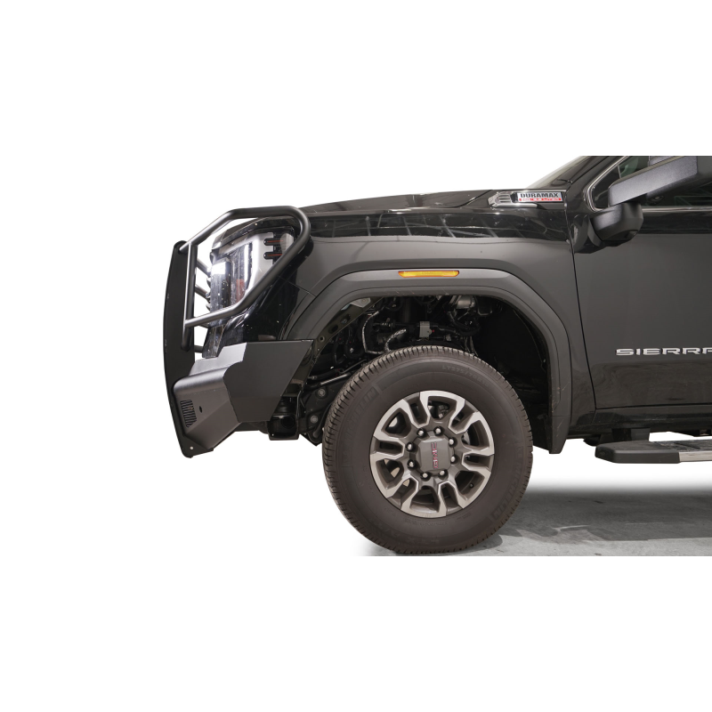 Fab Fours Elite Front Bumper w/ Full Guard Black Steel w/ Sensor Incl. Tow Hooks Model GM24-Q6260-1