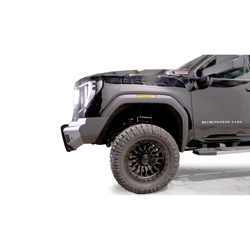 Fab Fours Elite Front Bumper w/ No Guard Black Steel w/ Sensor Incl. Tow Hooks Model GM24-Q6261-1