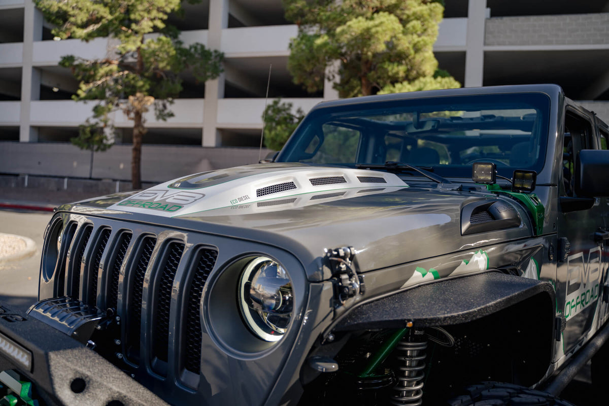 2018 2025 Jeep Wrangler JL JLU Gladiator JT Heat Dispersion Hood Non 392 or Non Mojave DV8 Offroad