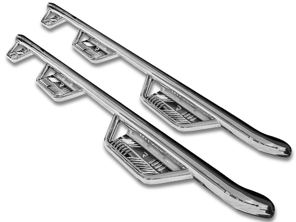 Podium Step SS Wheel-to-Wheel with Bed Access (3 Steps per Side) 3 Inch Main Tube Diameter 2015.5-2018 (2019-2024 Classic) Ram 1500 6 Foot 4 Inch Bed Quad Cab Polished Stainless NFab