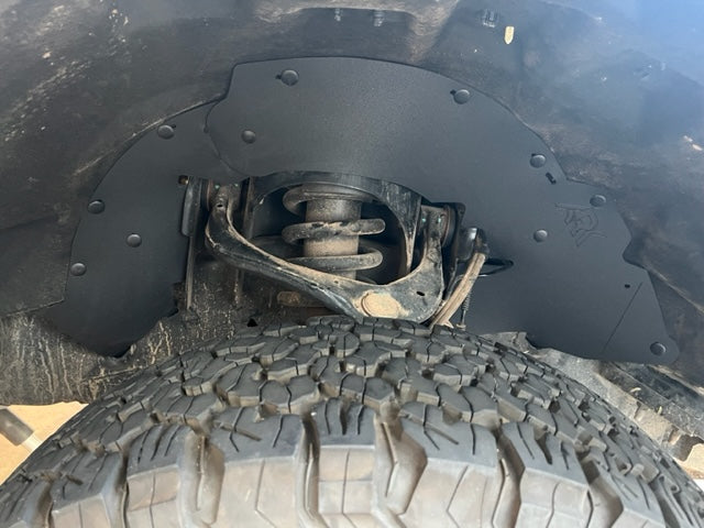 Splash guards for 2015-2020 Ford F150 EcoBoost, designed to protect the vehicle's undercarriage and tires.