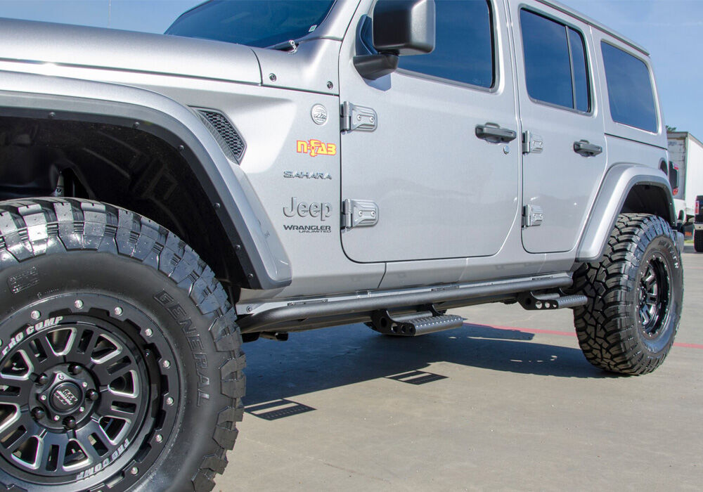 RKR Step System Full Length (1 Step Mount/1 Step per Side) 1.75 Inch Rails 2018-2026 Jeep Wrangler JL 4-Door Textured Black NFab
