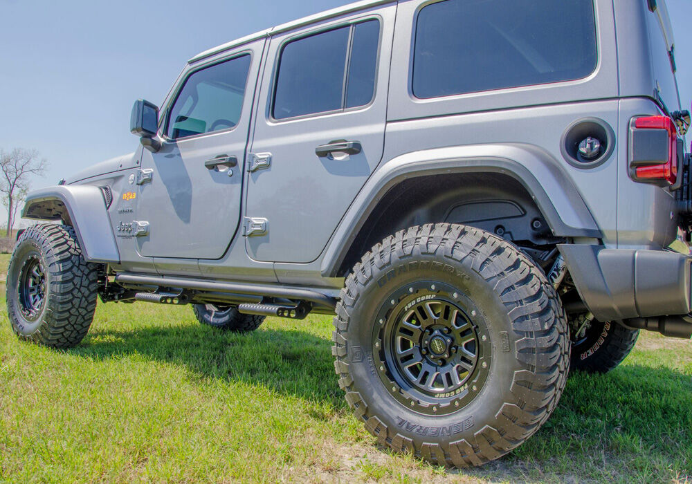 RKR Step System Full Length (1 Step Mount/1 Step per Side) 1.75 Inch Rails 2018-2026 Jeep Wrangler JL 4-Door Textured Black NFab