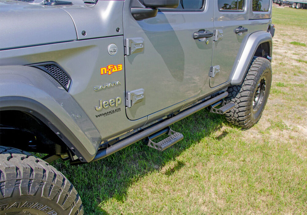 RKR Step System Full Length (1 Step Mount/1 Step per Side) 1.75 Inch Rails 2018-2026 Jeep Wrangler JL 4-Door Textured Black NFab