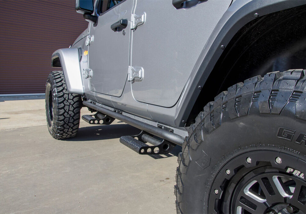 RKR Step System Full Length (1 Step Mount/1 Step per Side) 1.75 Inch Rails 2018-2026 Jeep Wrangler JL 4-Door Textured Black NFab