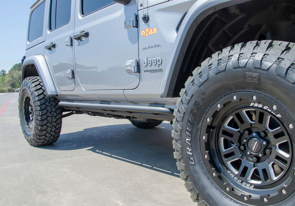 RKR Rock Rails Cab Length (2 Steps per Side) 2020-2025 Jeep Gladiator JT 4-Door Textured Black NFab