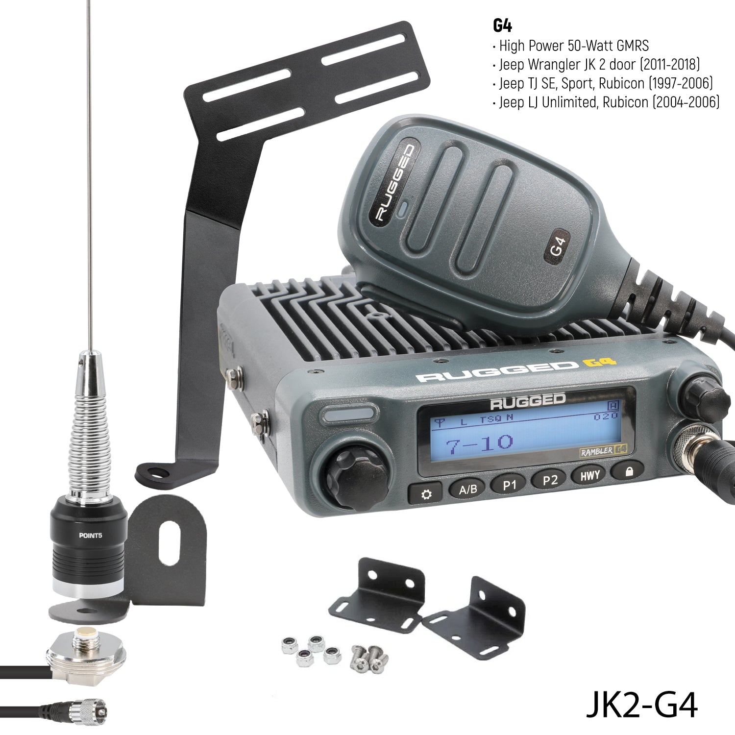 GMRS Mobile Radio Kit for Jeep Wrangler JK and JKU - JK 2-Door (07-10) and JKU 4-Door (07-19) / Rambler G4