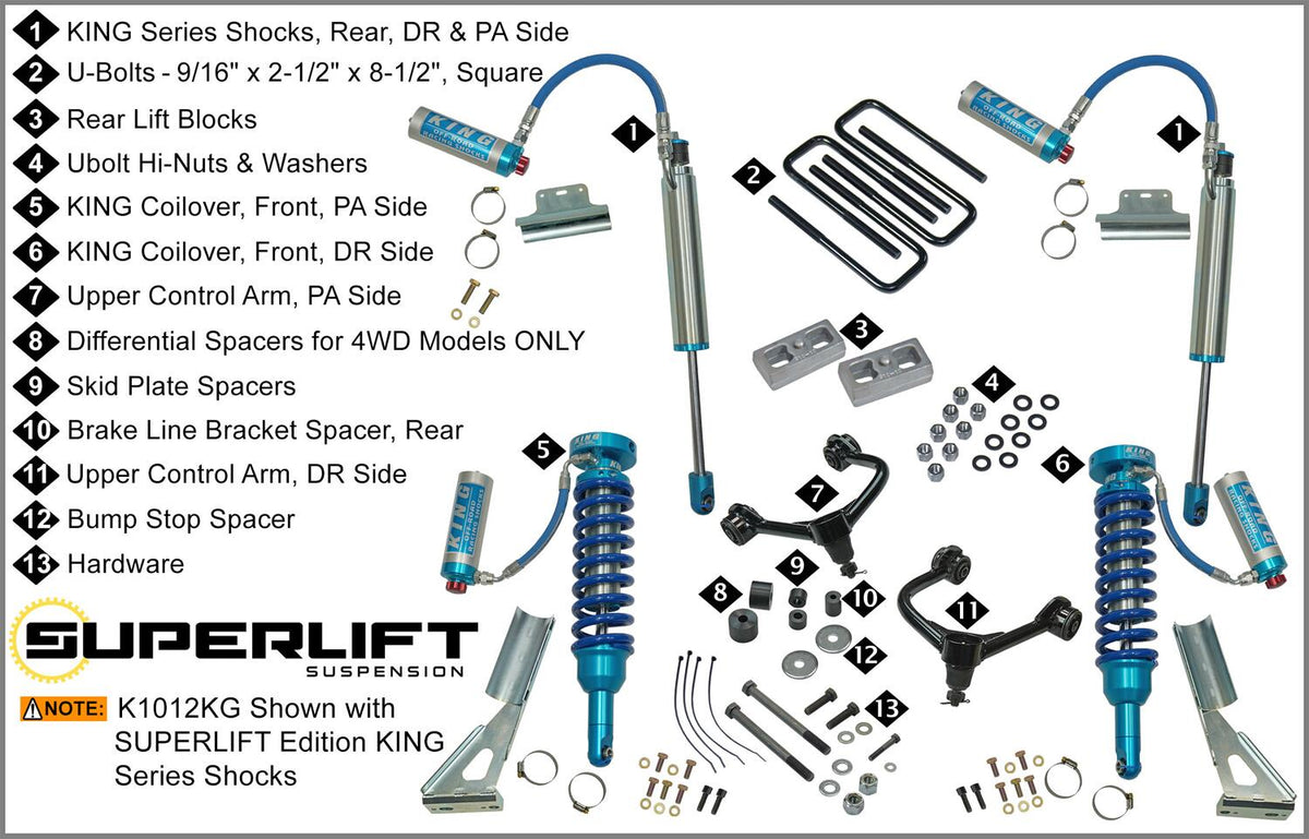 3 Inch Lift Kit 2005-2023 Toyota Tacoma (will Not fit 2WD with 5-lug wheels) with King 2.5 Series Shocks Superlift