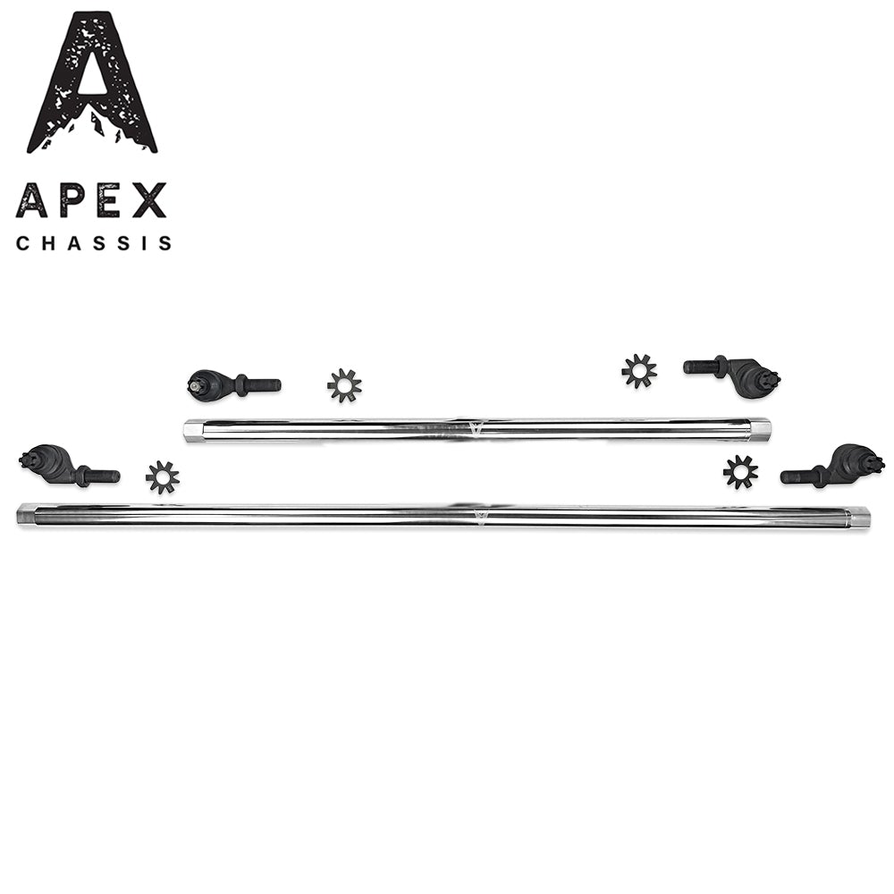 Apex Chassis Heavy Duty 1 Ton Tie Rod & Drag Link Assembly in Polished Aluminum Fits: 07-18 Jeep Wrangler JK JKU Rubicon Sahara Sport. Note this NO-FLIP kit fits vehicles with a lift of 3.5 inches or less