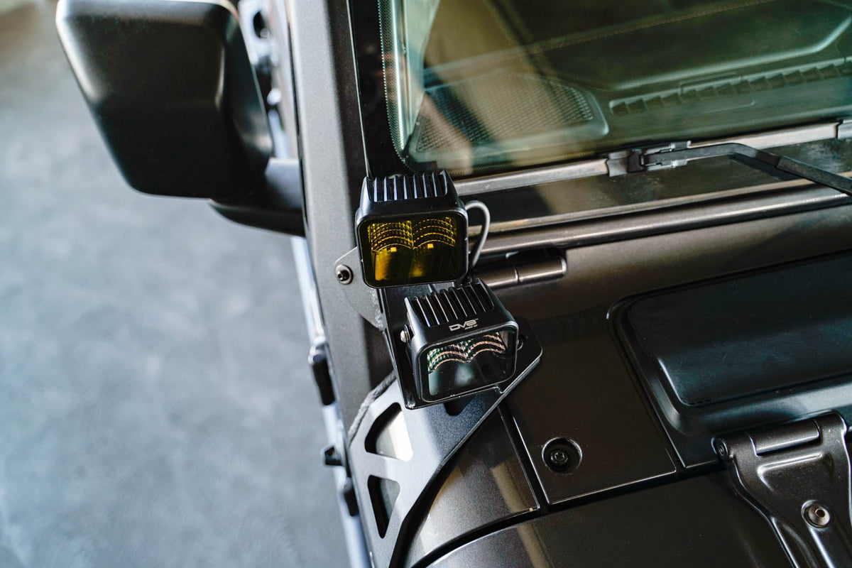 2018 2025 Jeep Gladiator JT Wrangler JL JLU A Pillar Dual Light Pod Mounts DV8 Offroad
