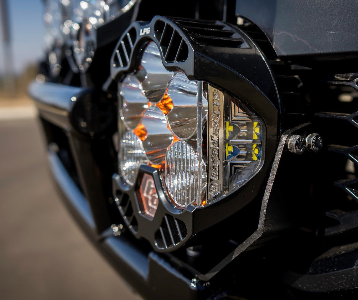 Close-up of Baja Designs LP6 Pro LED driving/combo light showcasing its sleek design and advanced lighting features.